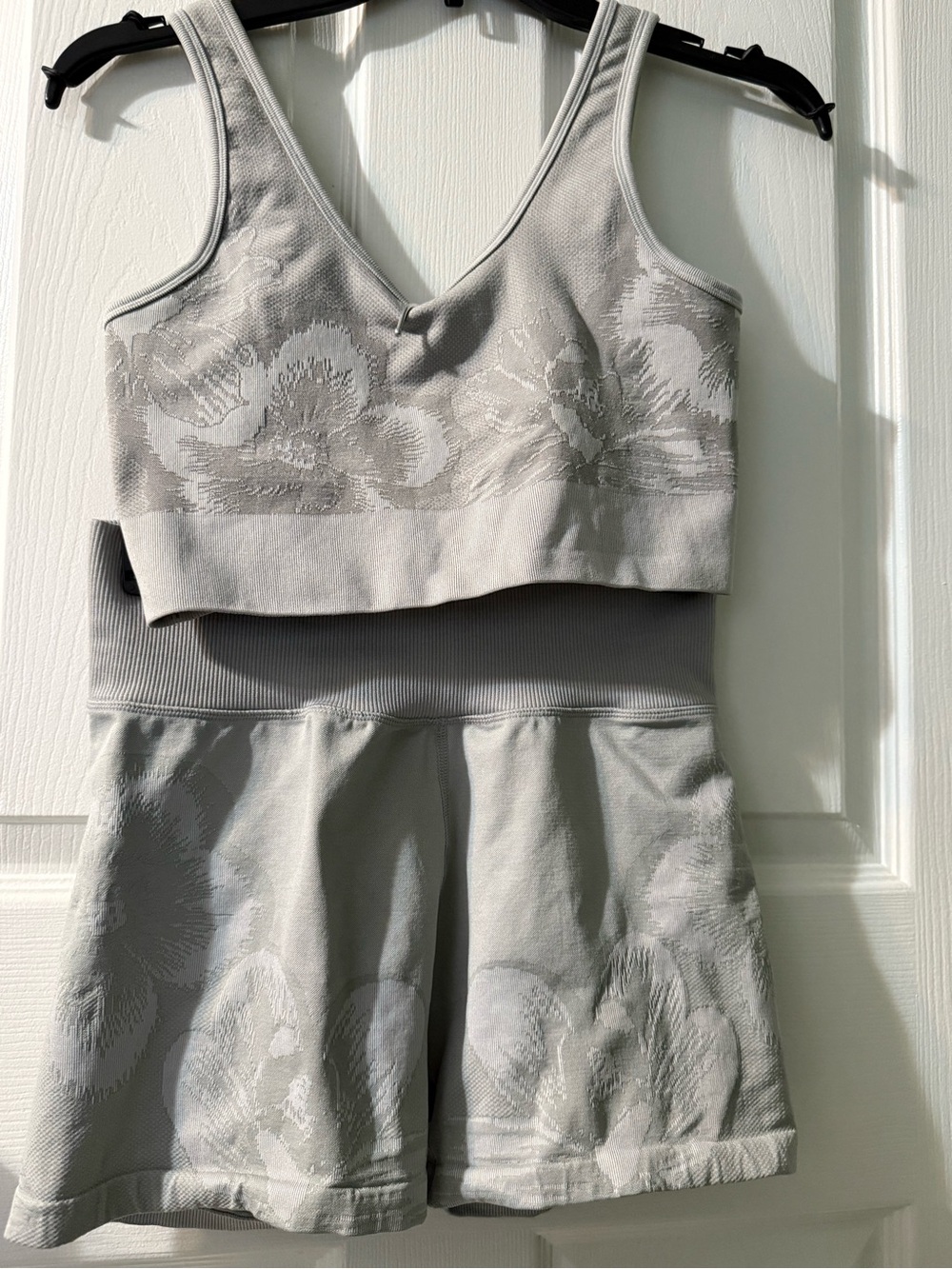 aerie offline Light Gray Floral Jacquard Sports Bra & Short Set